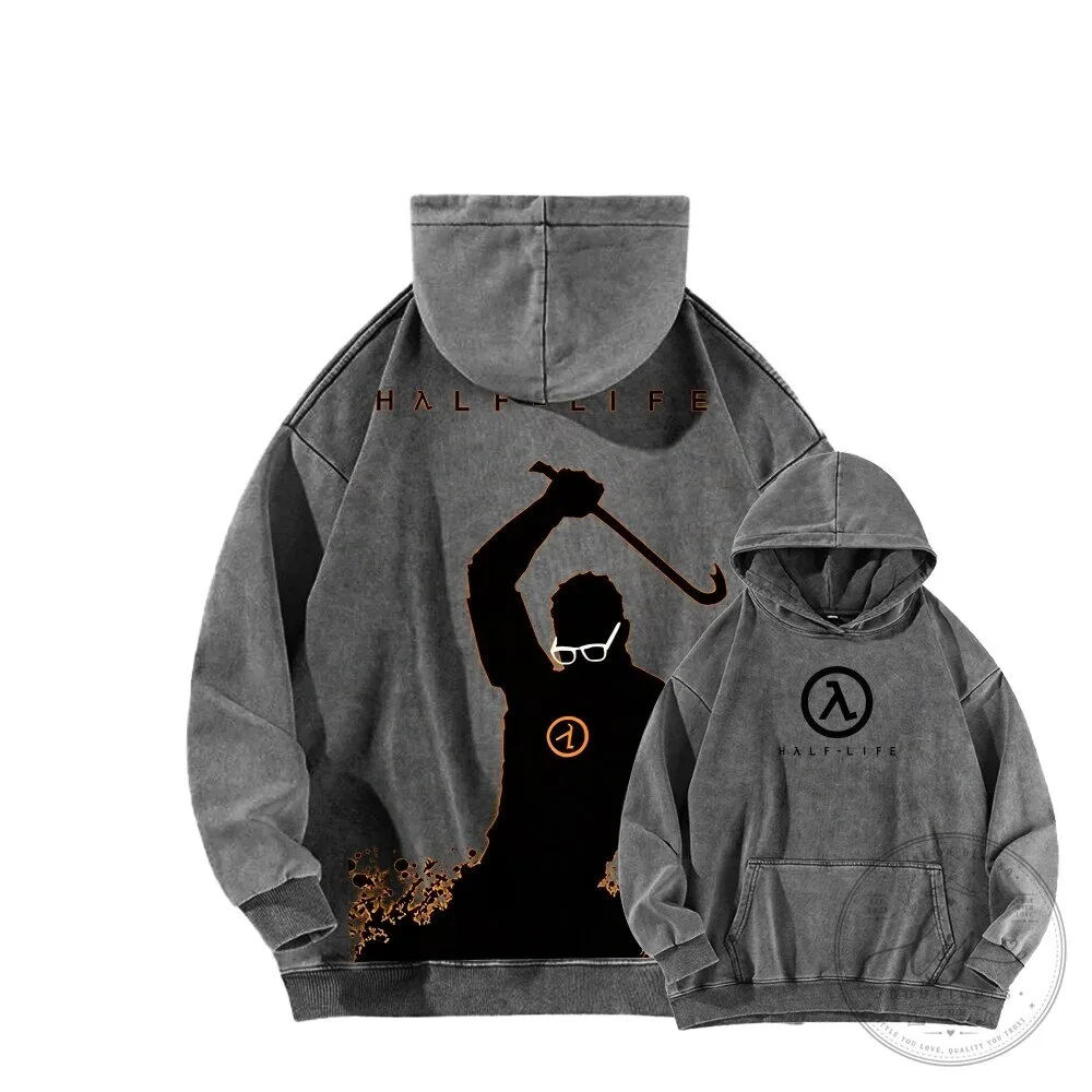 Half-Life Gordon Freeman Silhouette Video Game Washed Hoodie 5 Half-Life Gordon Freeman Silhouette Video Game Washed Hoodie