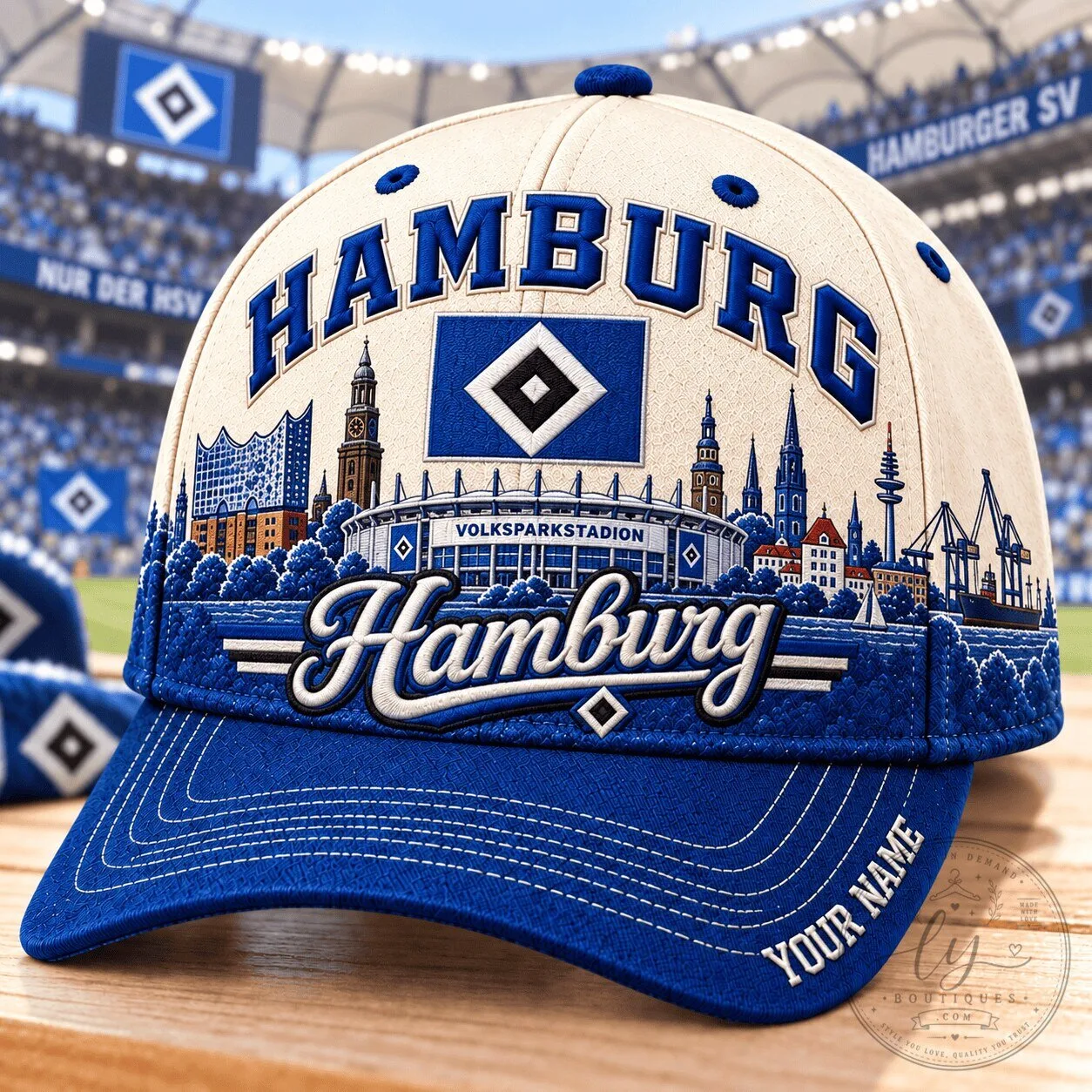 Hamburg SV Bundesliga Volksparkstadion Skyline Custom Name Cap Hat