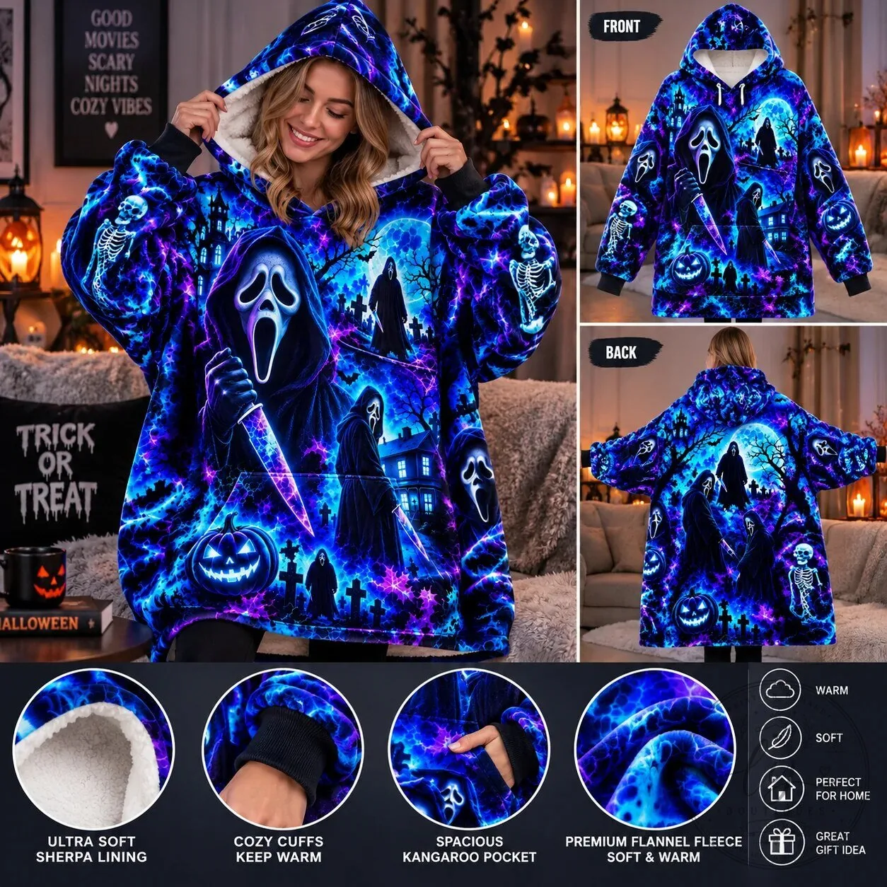 Scream Ghostface Halloween Neon Horror Movie Blanket Hoodie 10 Scream Ghostface Halloween Neon Horror Movie Blanket Hoodie