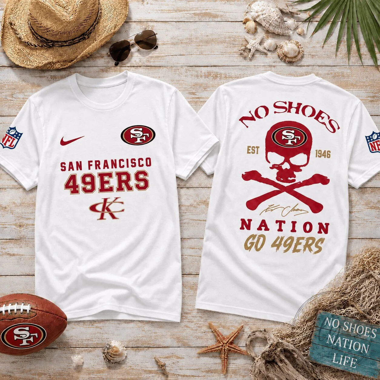 San Francisco 49ers Fan T-Shirt No Shoes Nation Skull Logo