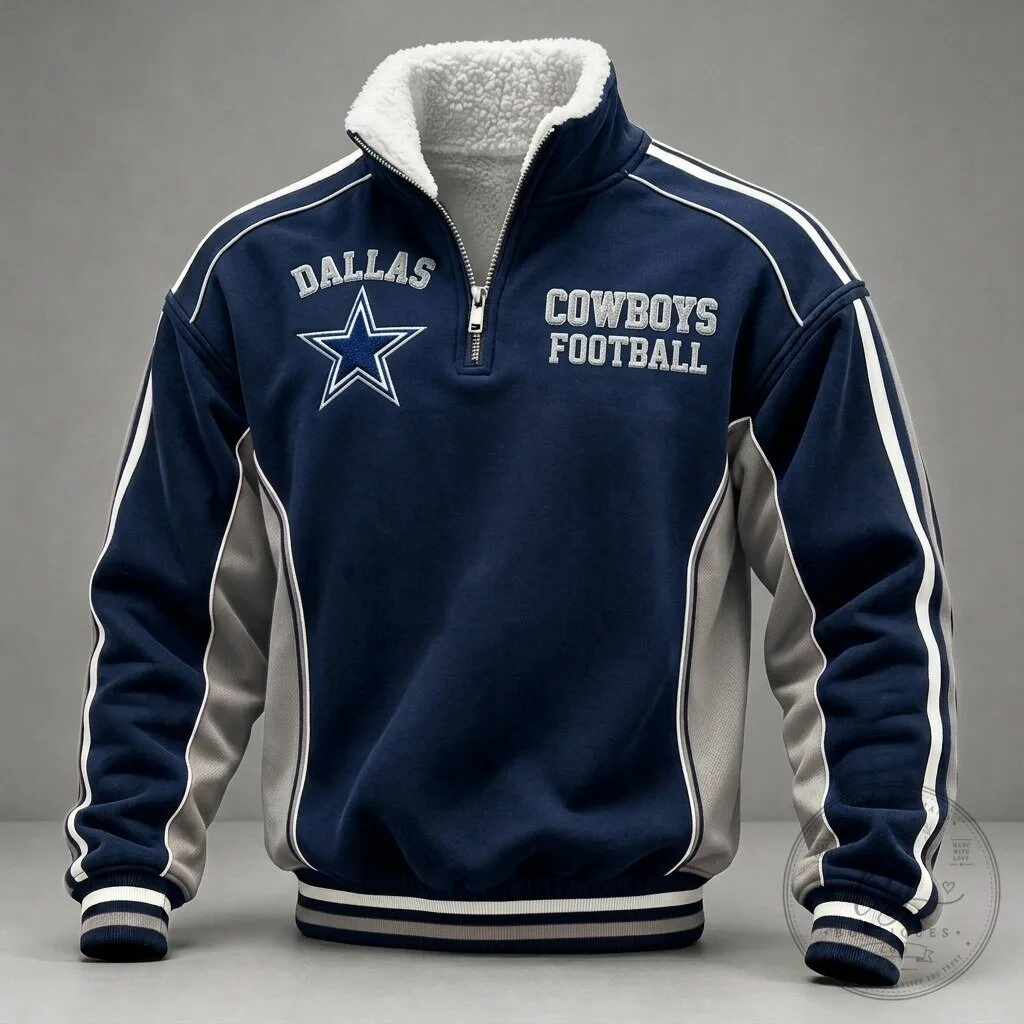 Dallas Cowboys Football Team Quarter-Zip Sherpa Lined Pullover Jacket