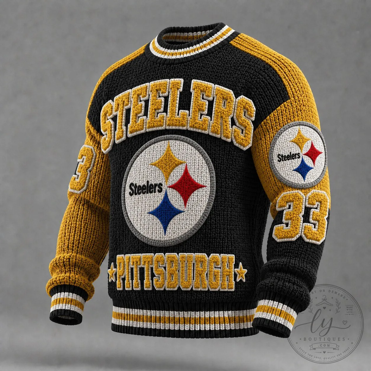 Pittsburgh Steelers NFL Football Team Logo Chunky Knit Crewneck Sweater