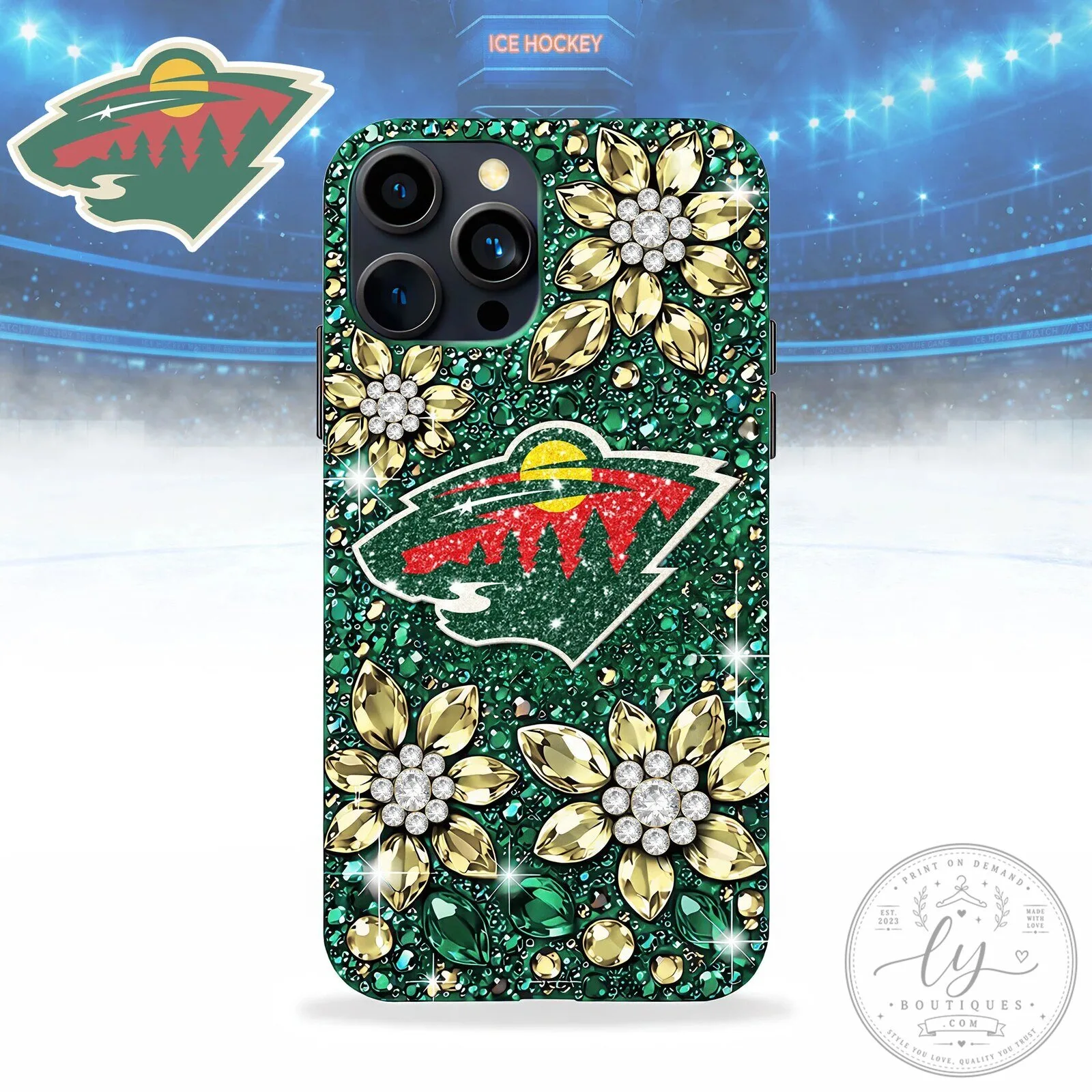 Minnesota Wild Premium NHL Luxury Phone Case with Glitter and Rhinestones