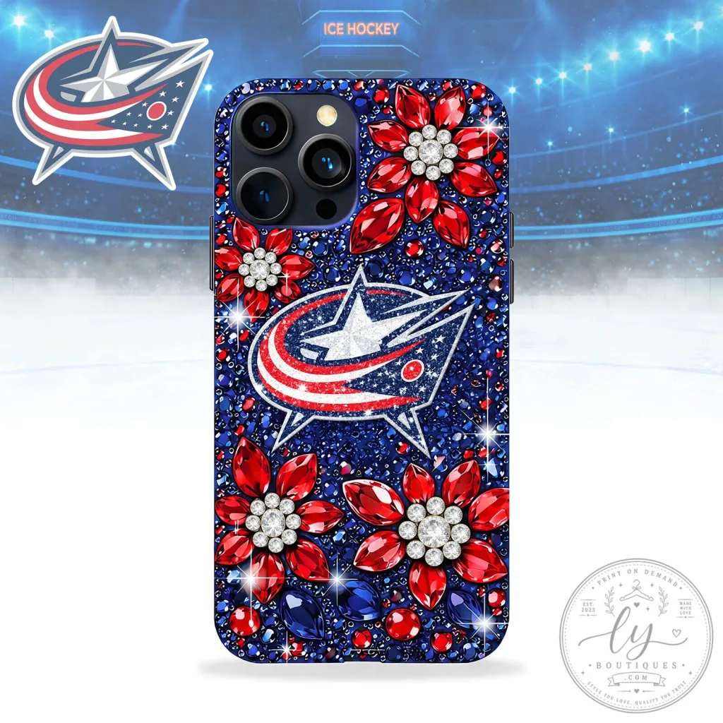 Columbus Blue Jackets Luxury Phone Case with Rhinestone Flowers Columbus Blue Jackets Luxury Phone Case with Rhinestone Flowers