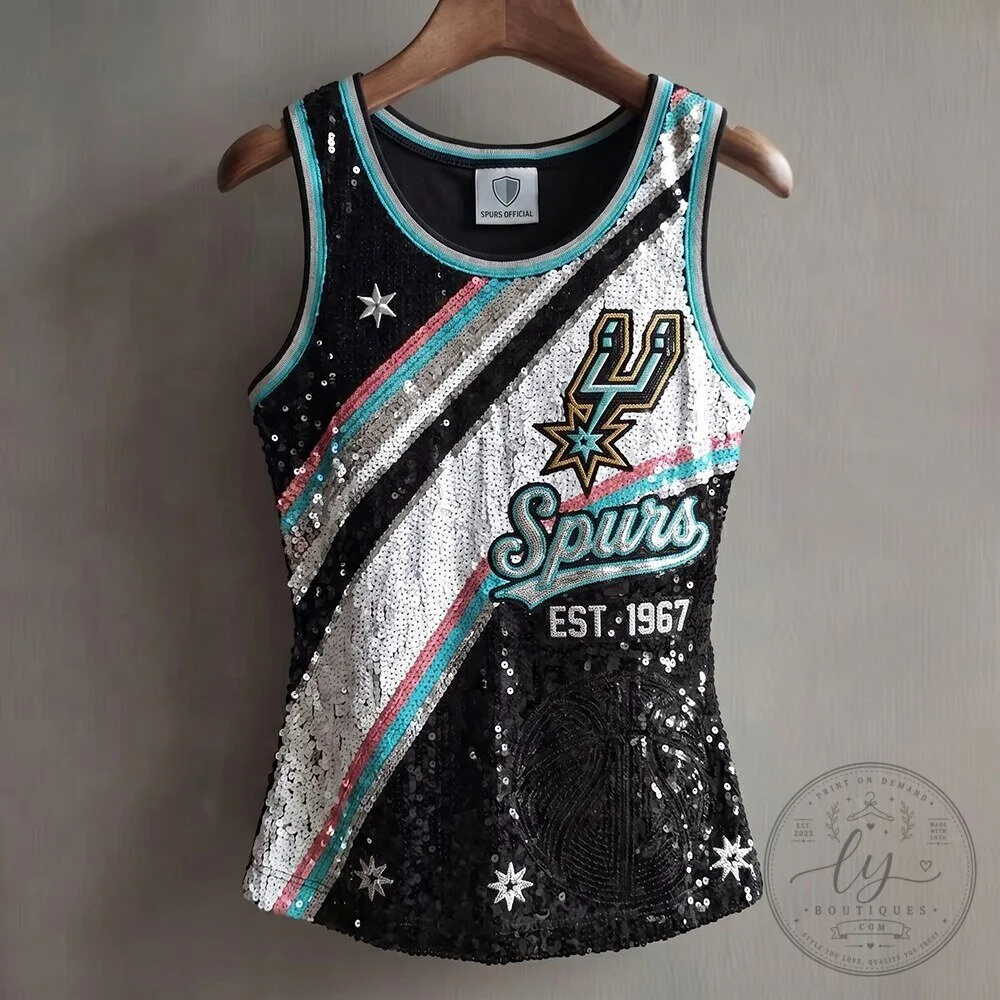 San Antonio Spurs Basketball Sequin Tank Top for Women
