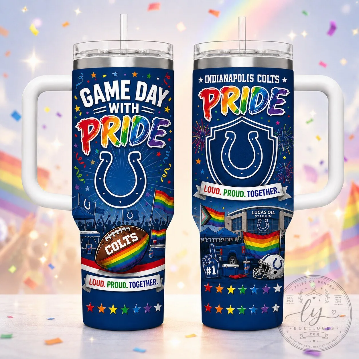 Indianapolis Colts Game Day Pride Rainbow Flag Stainless Steel Tumbler