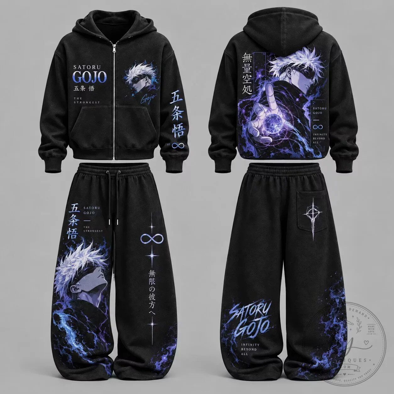 Satoru Gojo Jujutsu Kaisen Anime Zip-Up Hoodie and Sweatpants Set