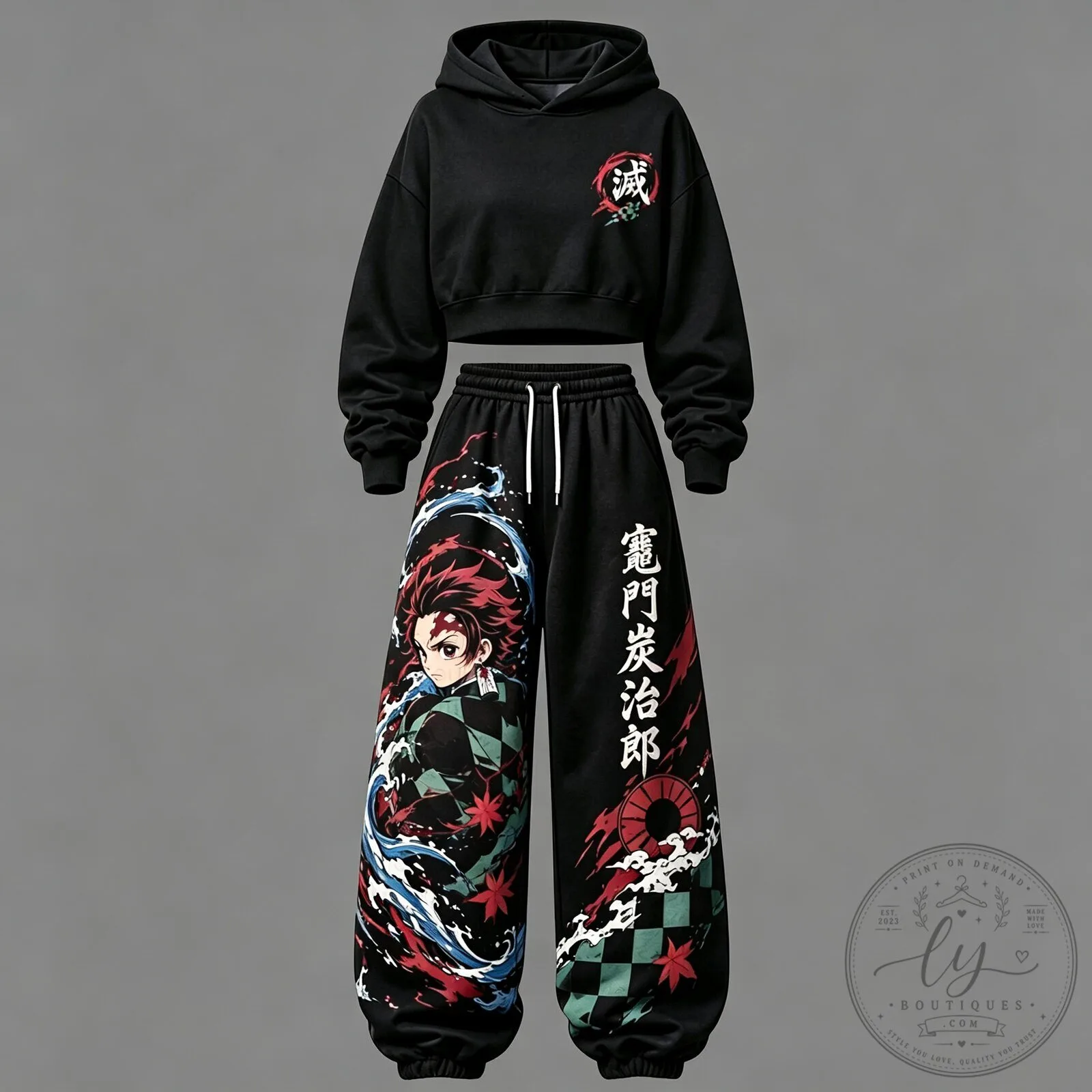 Demon Slayer Tanjiro Kamado Cropped Hoodie And Jogger Pants Set