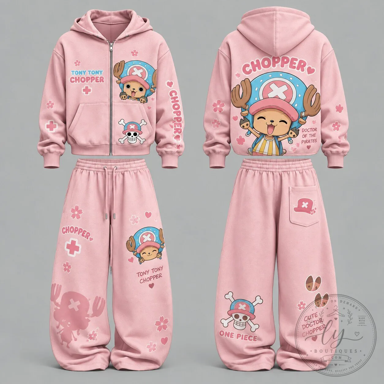 One Piece Tony Tony Chopper Pink Hoodie and Sweatpants Set