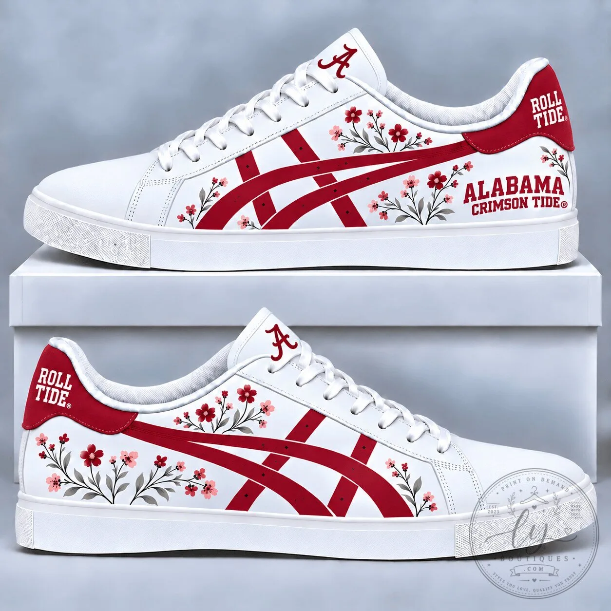 Alabama Crimson Tide Floral Design White Low Top Shoes