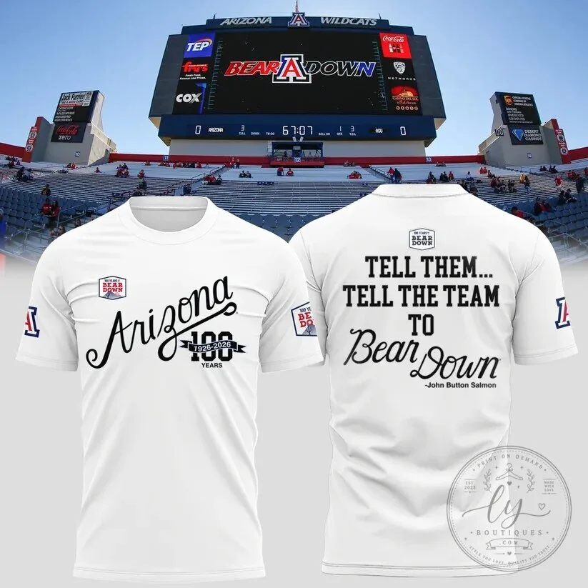 Arizona Wildcats 100 Years Bear Down Script White Short Sleeve T-Shirt
