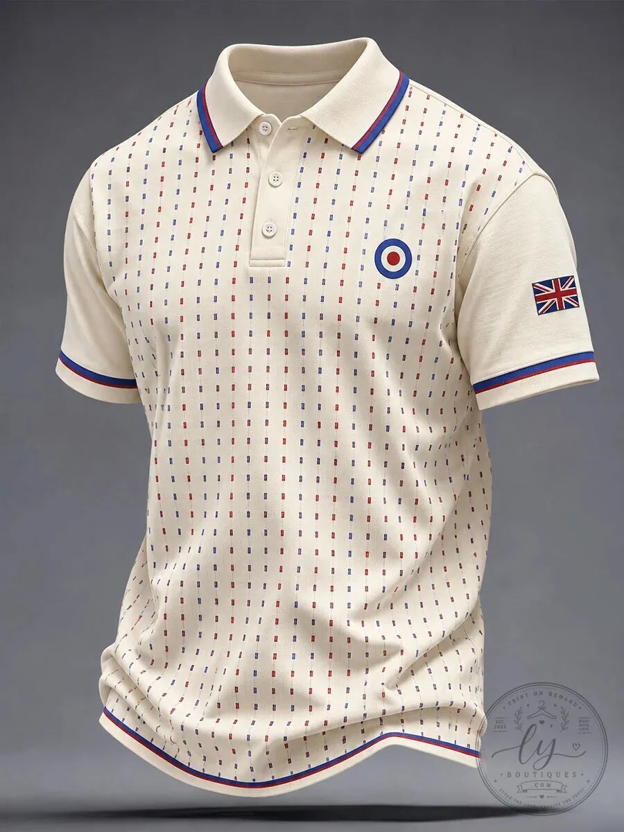 British Mod Target Union Jack Flag Cream Polo Shirt for Men 2 British Mod Target Union Jack Flag Cream Polo Shirt for Men