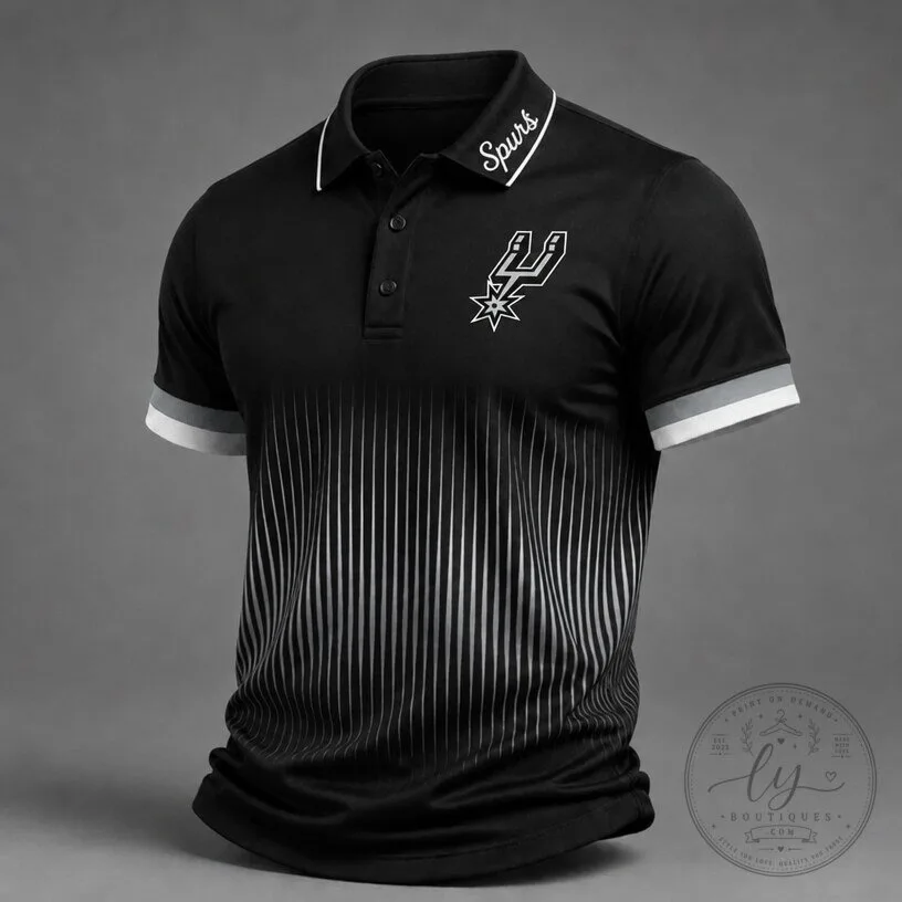 San Antonio Spurs Basketball Team Black Gradient Polo Shirt for Men