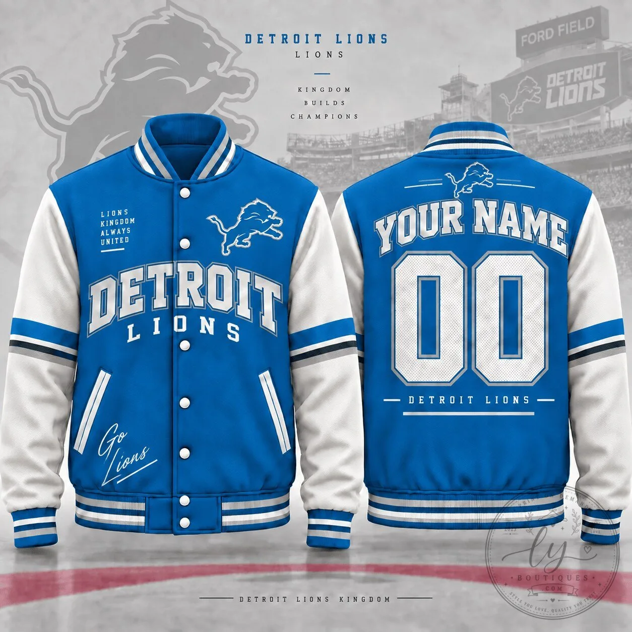 Detroit Lions Custom Name And Number Football Team Varsity Jacket