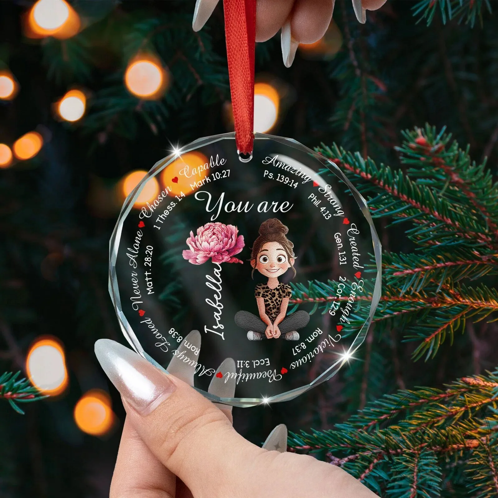 Personalized Inspirational Bible Verse Round Glass Ornament for Christmas 10 Personalized Inspirational Bible Verse Round Glass Ornament for Christmas