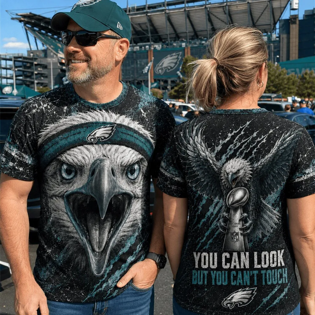 Philadelphia Eagles Football Aggressive Eagle Championship Trophy Graphic T-Shirt Philadelphia Eagles Football Aggressive Eagle Championship Trophy Graphic T-Shirt