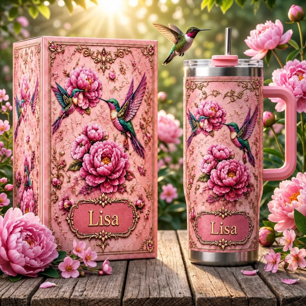 Personalized Hummingbirds Peony Floral Design Stainless Steel Tumbler Personalized Hummingbirds Peony Floral Design Stainless Steel Tumbler
