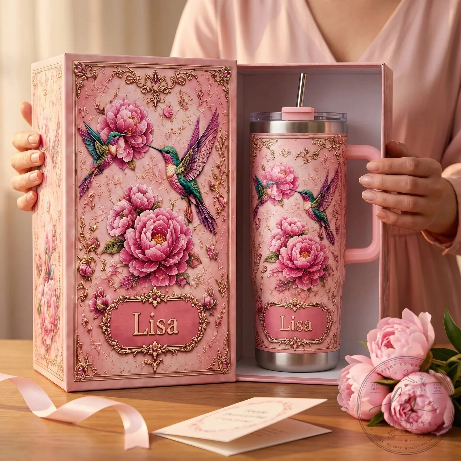 Personalized Hummingbirds Peony Floral Design Stainless Steel Tumbler 17 Personalized Hummingbirds Peony Floral Design Stainless Steel Tumbler