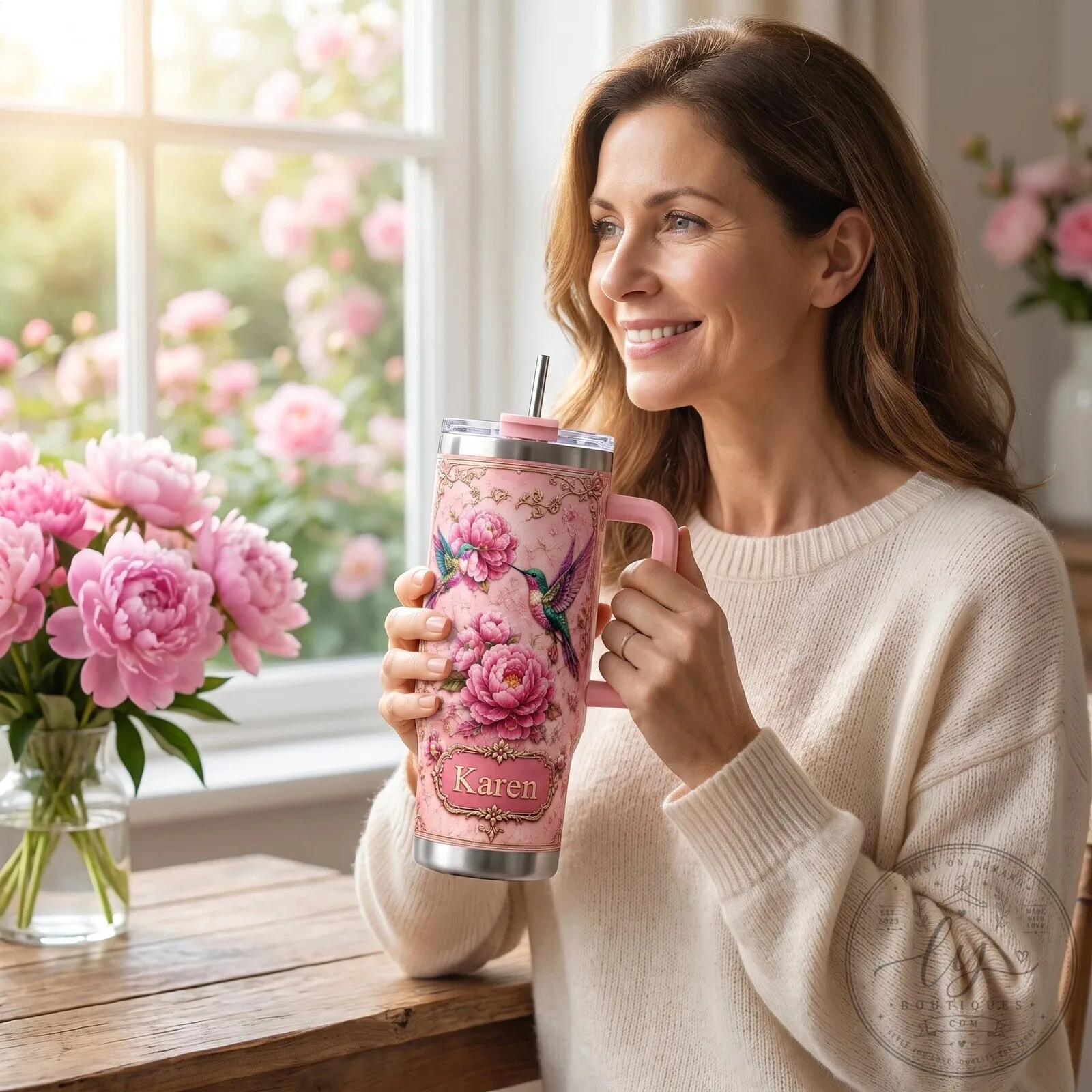 Personalized Hummingbirds Peony Floral Design Stainless Steel Tumbler 19 Personalized Hummingbirds Peony Floral Design Stainless Steel Tumbler
