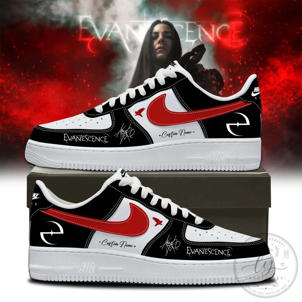 Evanescence Band Logo Custom Name White and Black Sneakers Evanescence Band Logo Custom Name White and Black Sneakers