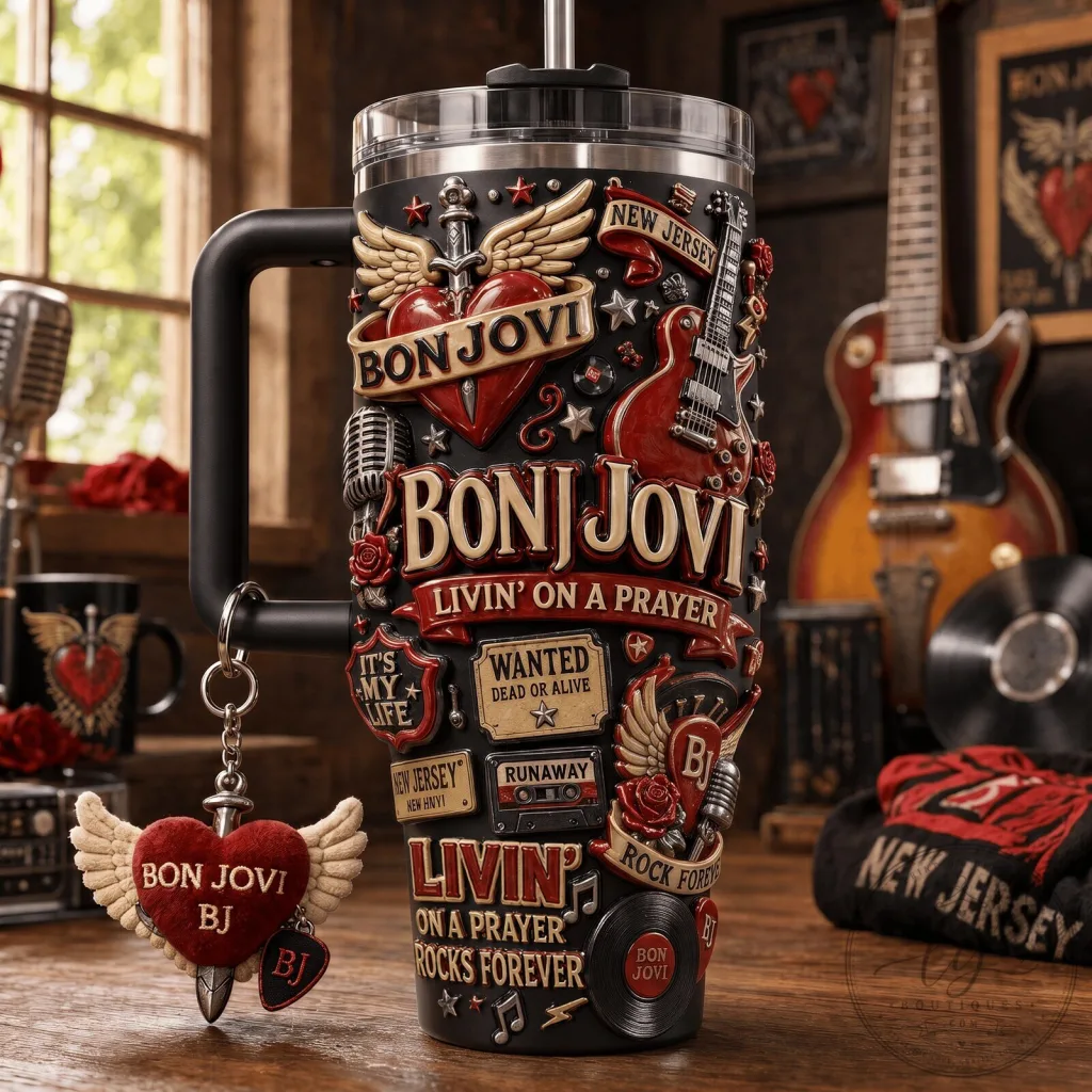 Bon Jovi Livin' On A Prayer Rock Band Music Fan Tumbler with Handle Bon Jovi Livin' On A Prayer Rock Band Music Fan Tumbler with Handle