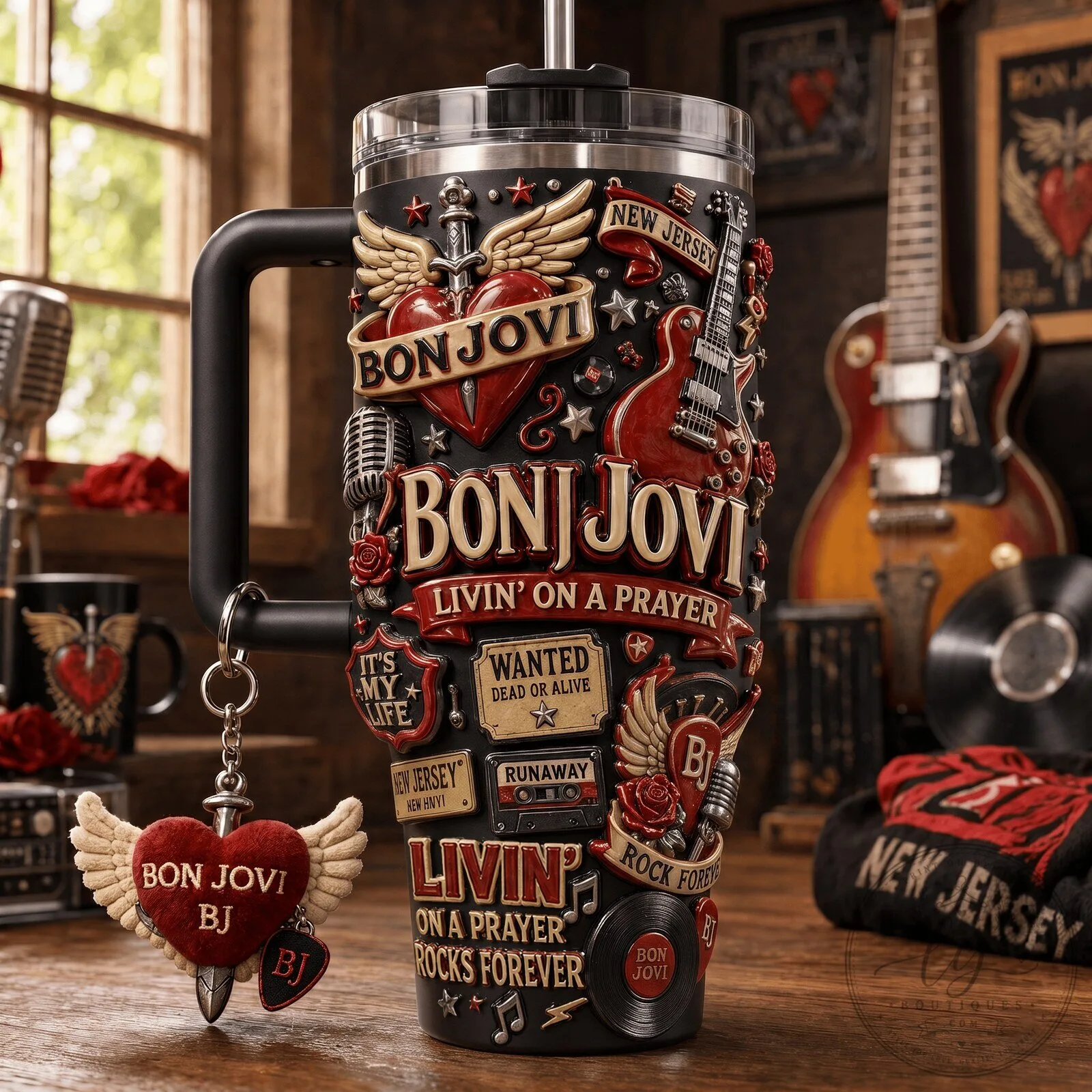 Bon Jovi Livin' On A Prayer Rock Band Music Fan Tumbler with Handle