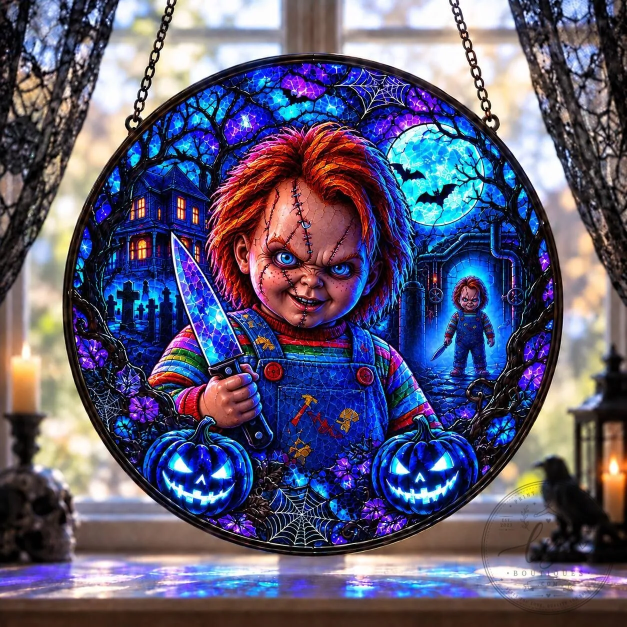 Chucky Halloween Horror Movie Stained Glass Window Panel Suncatcher
