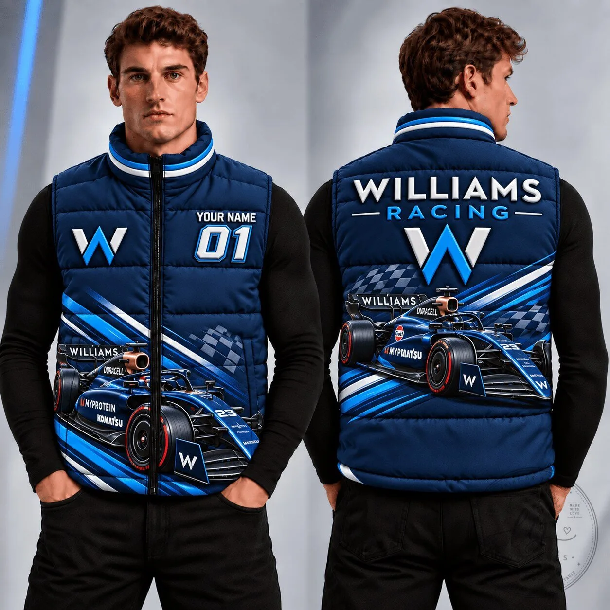 Williams Racing Formula 1 Team Custom Name Number Sleeveless Puffer Jacket