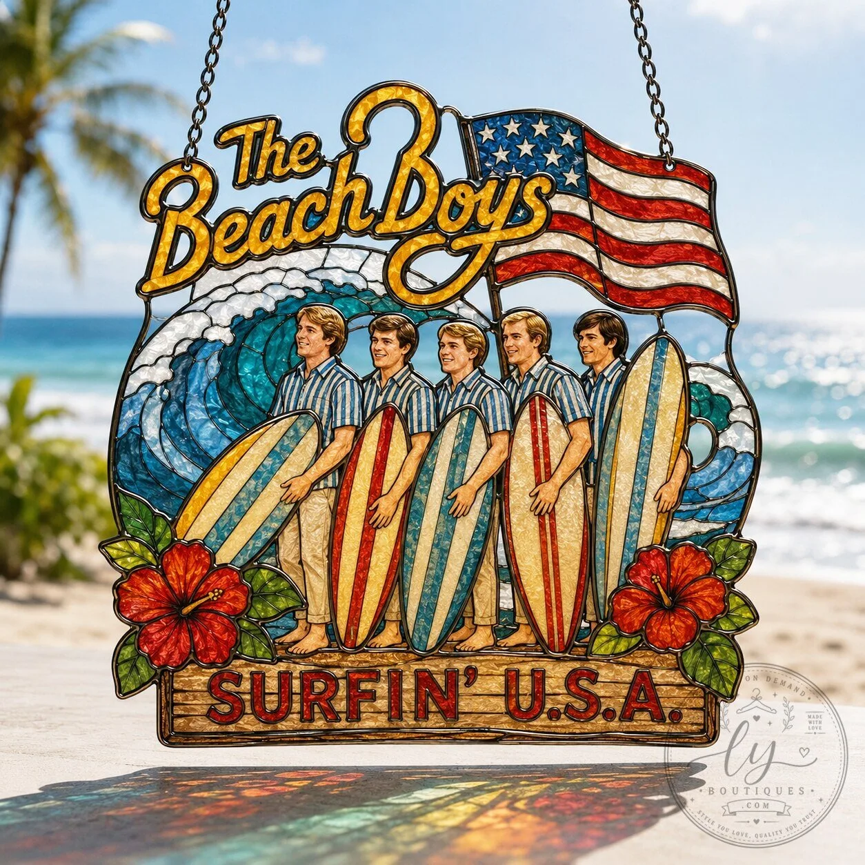 The Beach Boys Surfin' USA Stained Glass Suncatcher Window Hanging Decor