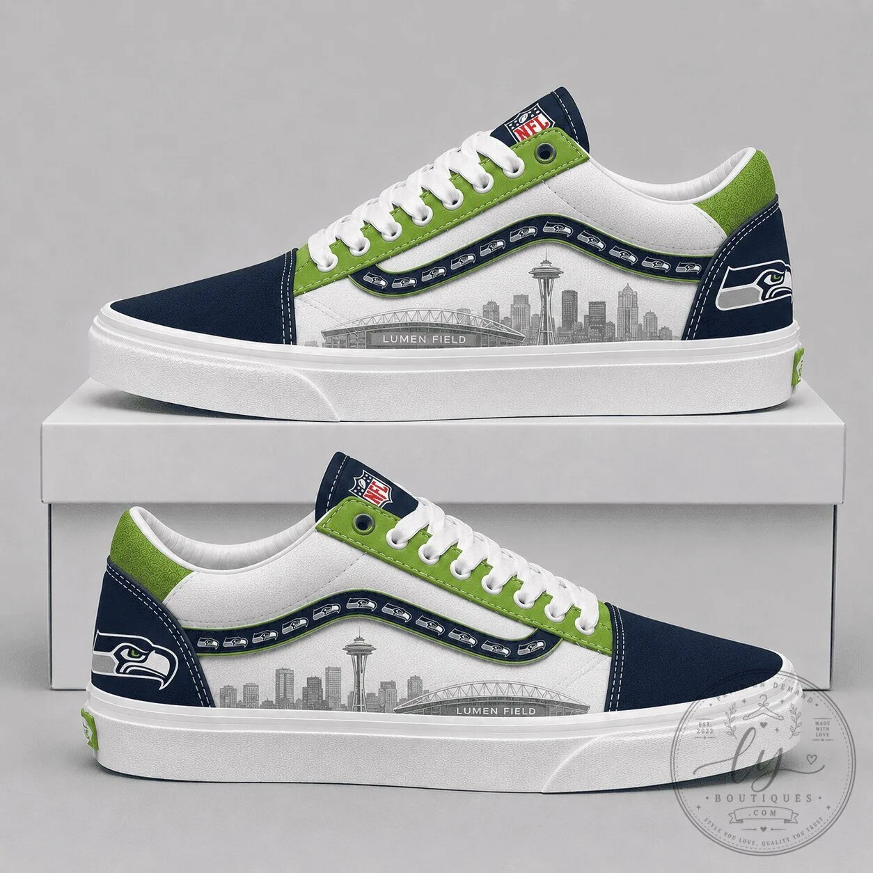 Seattle Seahawks Lumen Field Skyline Low Top Sneakers