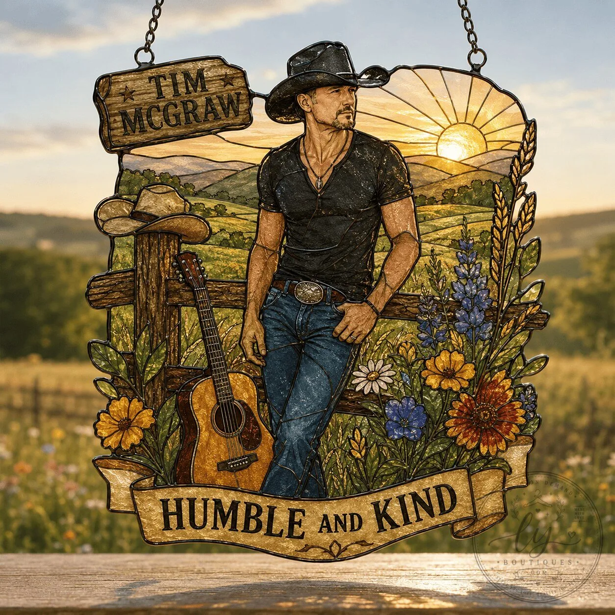 Tim McGraw Humble and Kind Stained Glass Window Hanging Suncatcher Ornament