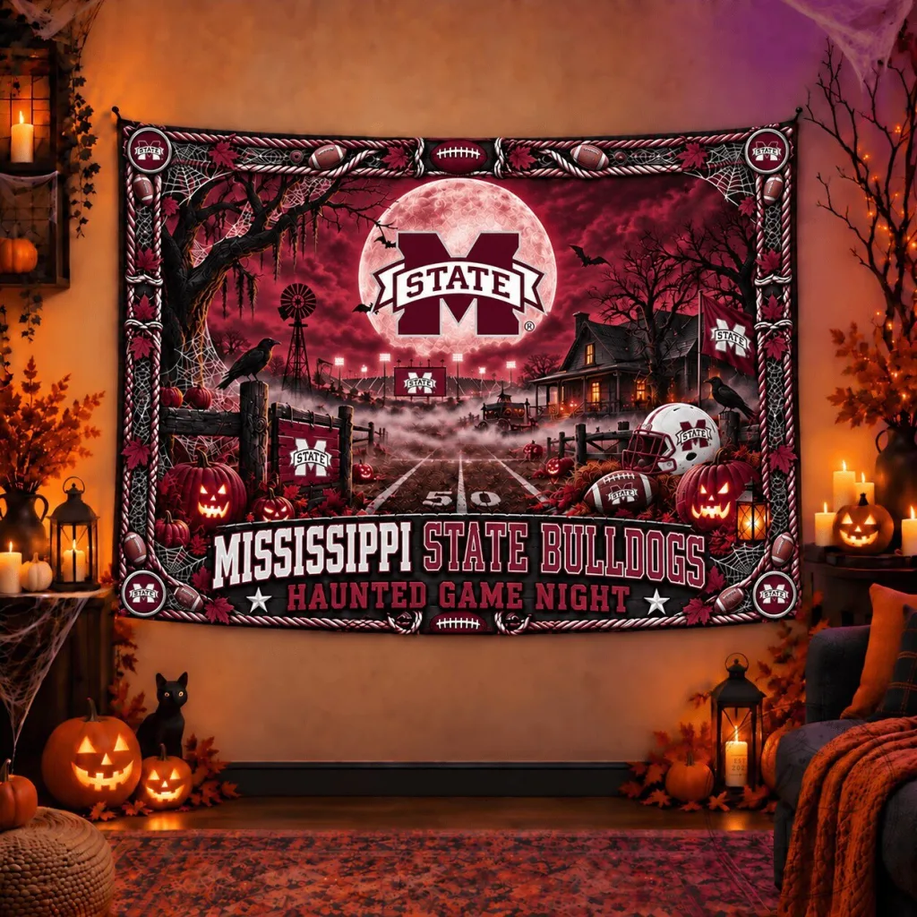 Mississippi State Bulldogs Halloween Haunted Game Night Wall Tapestry Mississippi State Bulldogs Halloween Haunted Game Night Wall Tapestry