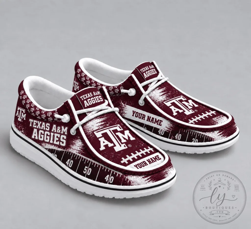 Texas A&M Aggies Football Field Custom Name Loafer Shoes Texas A&M Aggies Football Field Custom Name Loafer Shoes