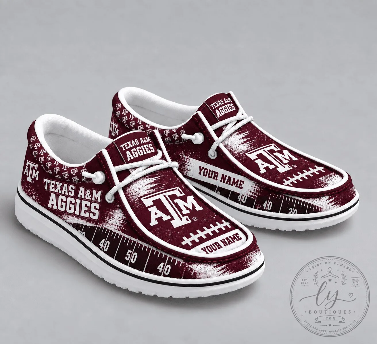 Texas A&M Aggies Football Field Custom Name Loafer Shoes