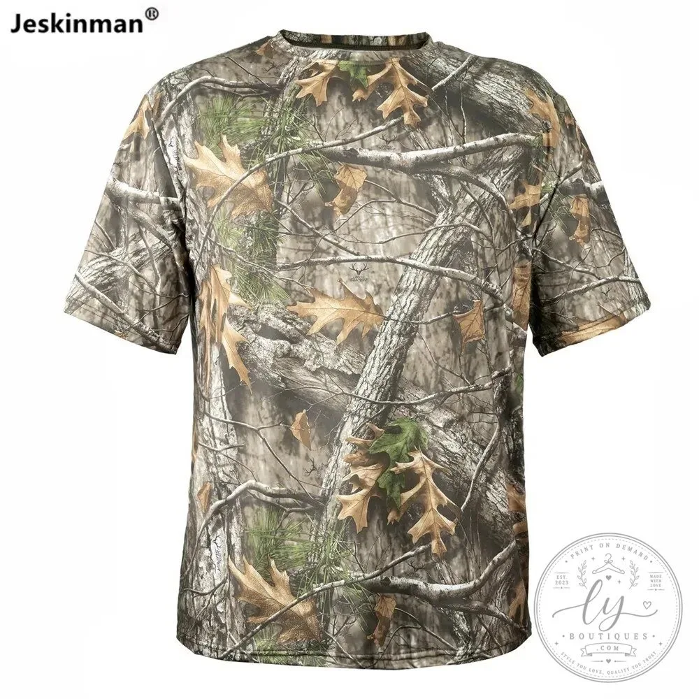 Realistic Tree Leaf Camouflage Hunting Short Sleeve T-Shirt 1 Realistic Tree Leaf Camouflage Hunting Short Sleeve T-Shirt