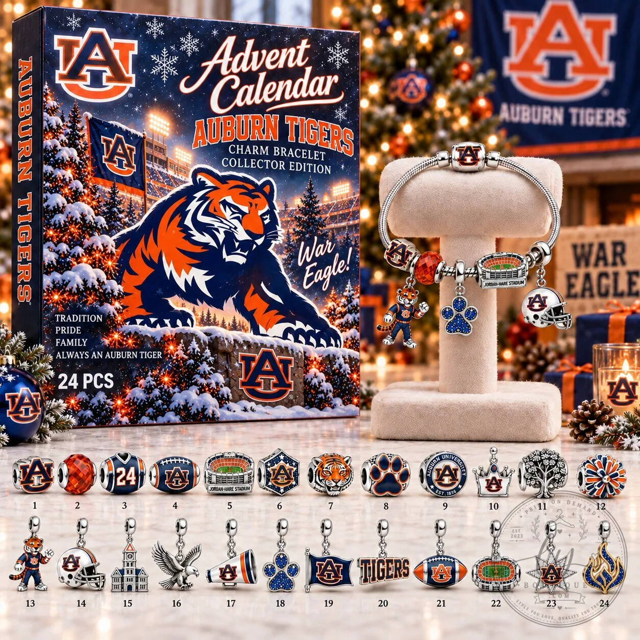 Auburn Tigers Advent Calendar Charm Bracelet Set