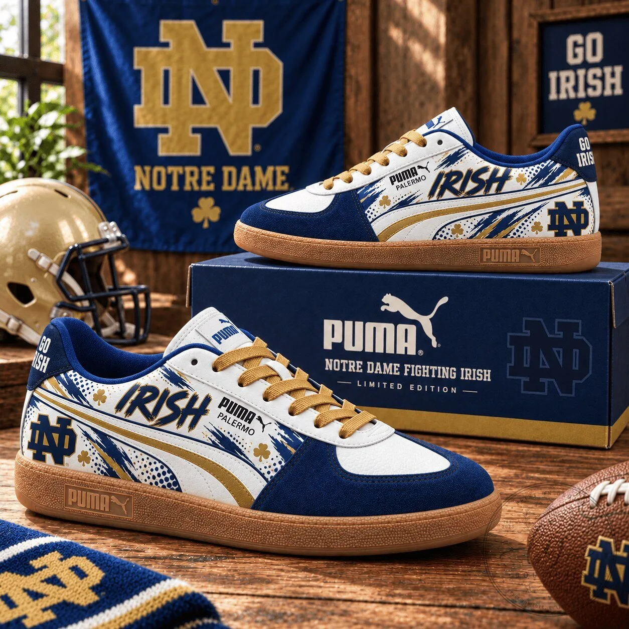 Notre Dame Fighting Irish Puma Palermo White Blue Gold Sneakers 2 Notre Dame Fighting Irish Puma Palermo White Blue Gold Sneakers