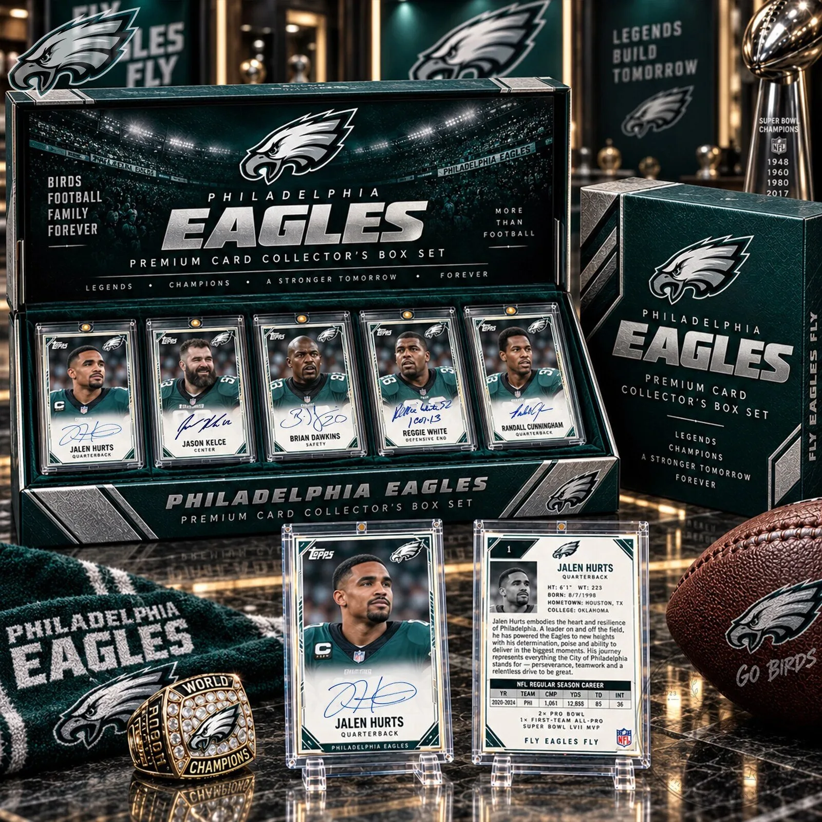 Philadelphia Eagles Premium Card Collector's Box Set Jalen Hurts Jason Kelce