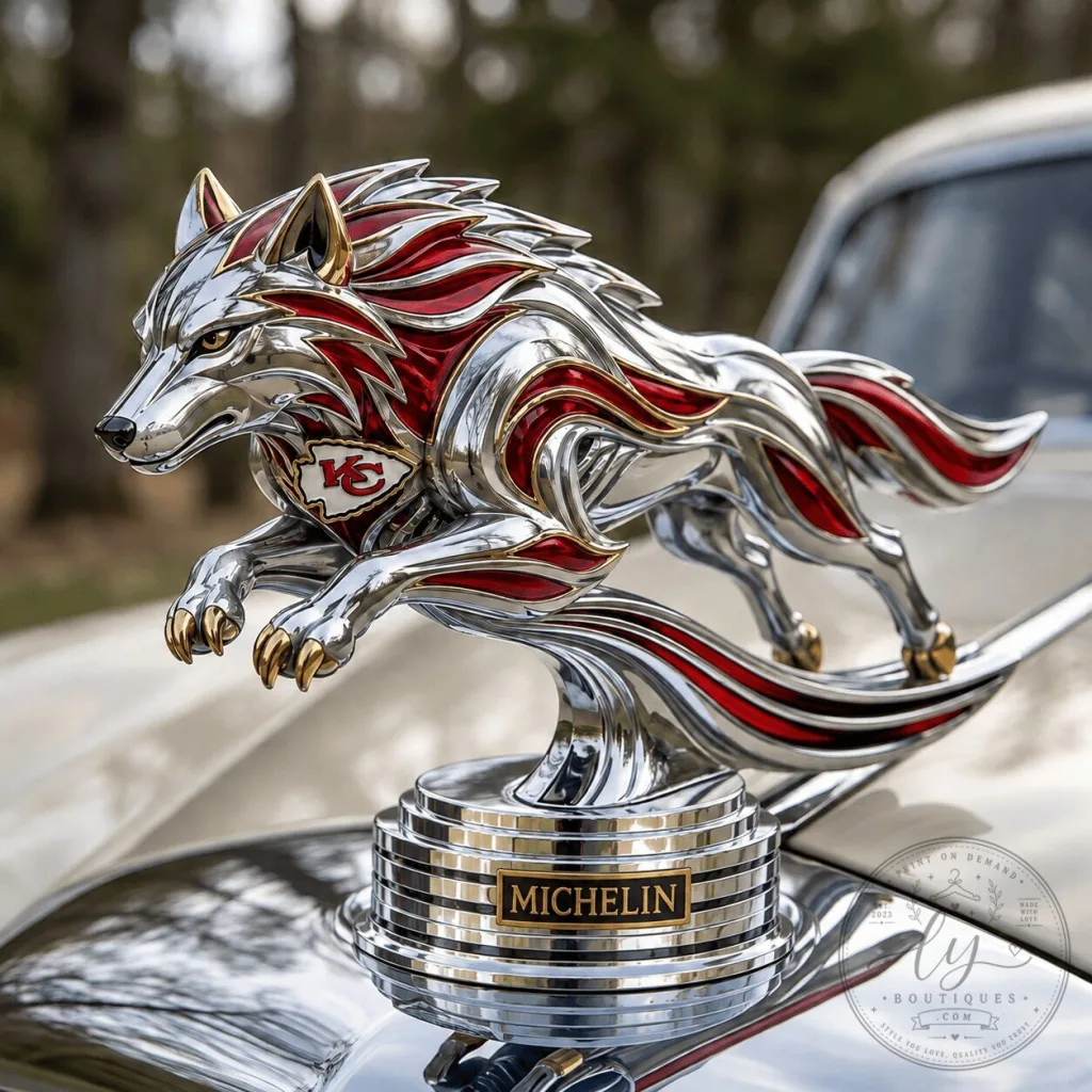 Kansas City Chiefs Wolf Mascot Chrome Car Hood Ornament Kansas City Chiefs Wolf Mascot Chrome Car Hood Ornament
