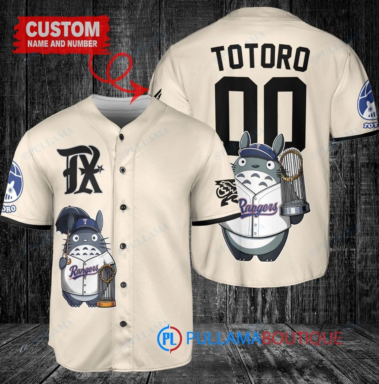 Texas Rangers Baseball Totoro Studio Ghibli World Series Trophy Custom Baseball Jersey