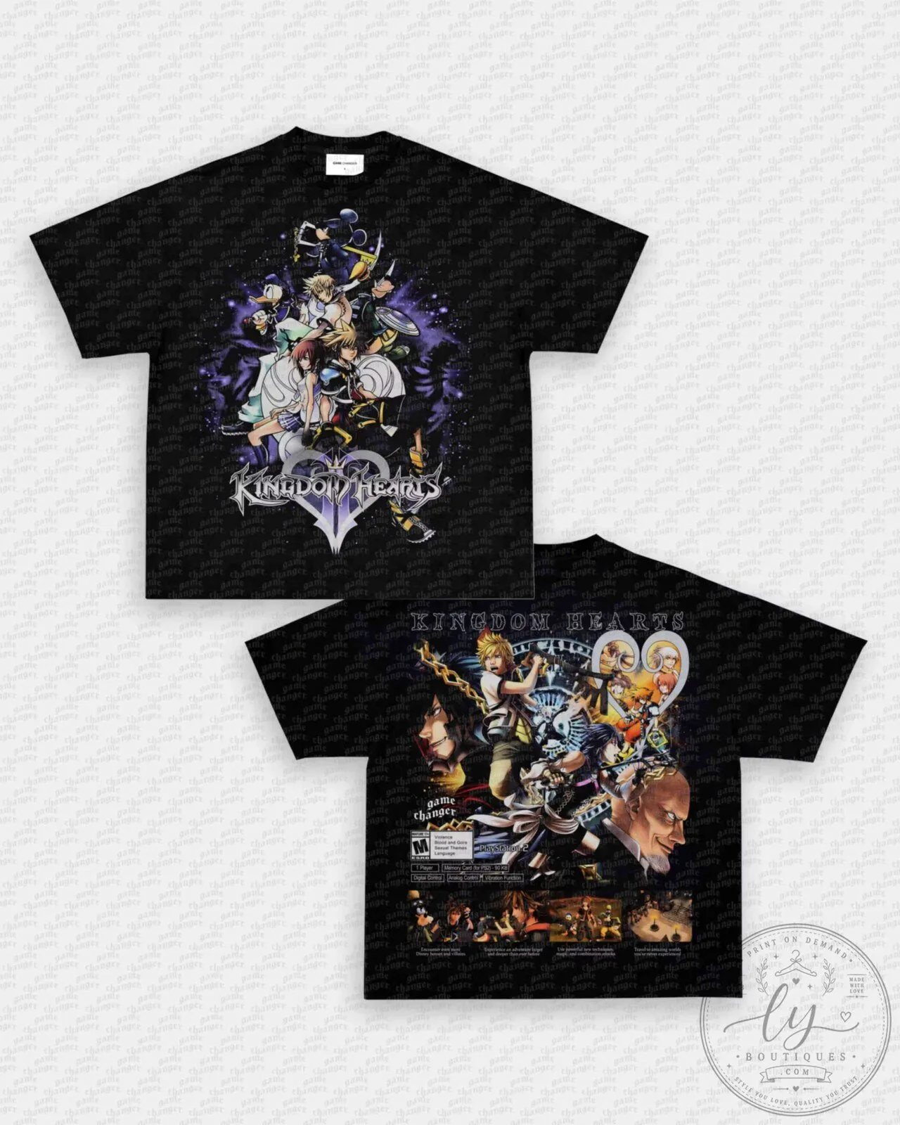 Black Graphic Tee featuring Characters from Kingdom Hearts Video Game
