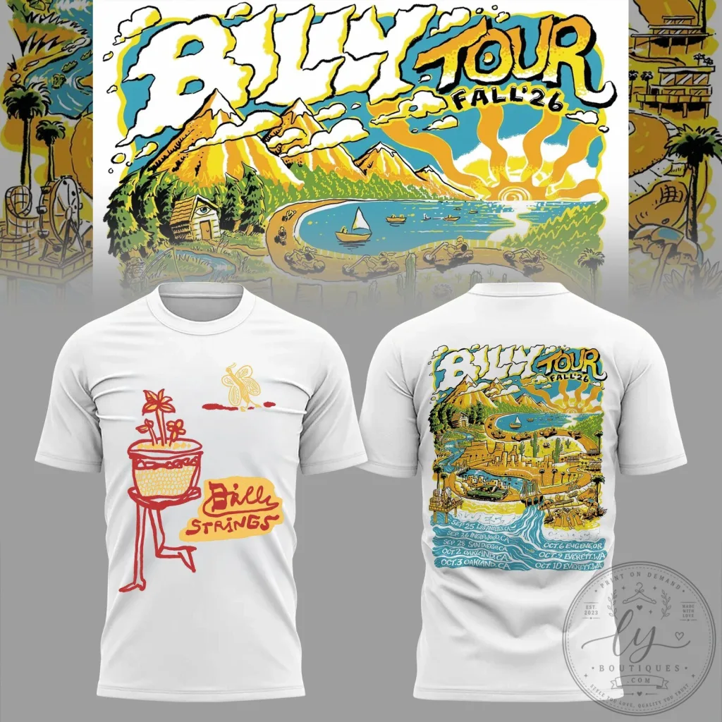 Billy Strings Fall 2026 Tour Dates White Graphic T-Shirt Billy Strings Fall 2026 Tour Dates White Graphic T-Shirt