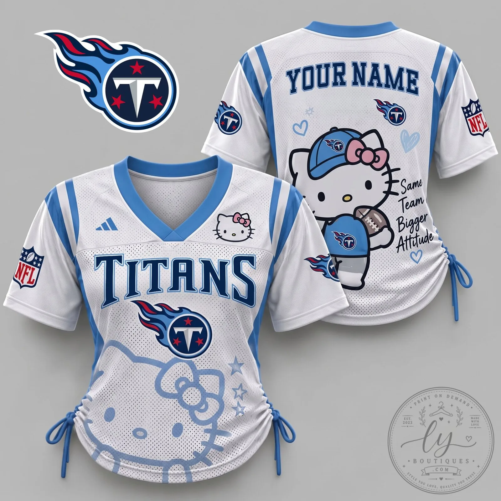 Tennessee Titans Hello Kitty Football Sports Fan Jersey for Women 5 Tennessee Titans Hello Kitty Football Sports Fan Jersey for Women
