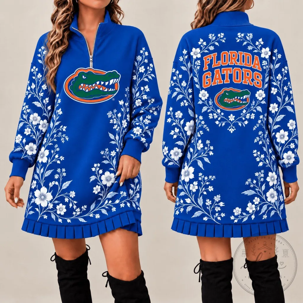 Florida Gators Floral Quarter-Zip Sweatshirt Dress
