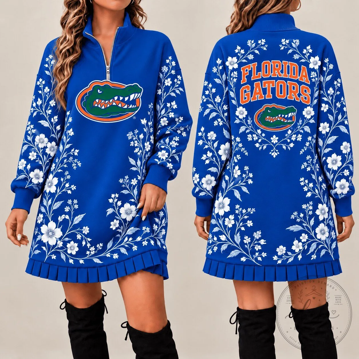 Florida Gators Floral Quarter-Zip Sweatshirt Dress