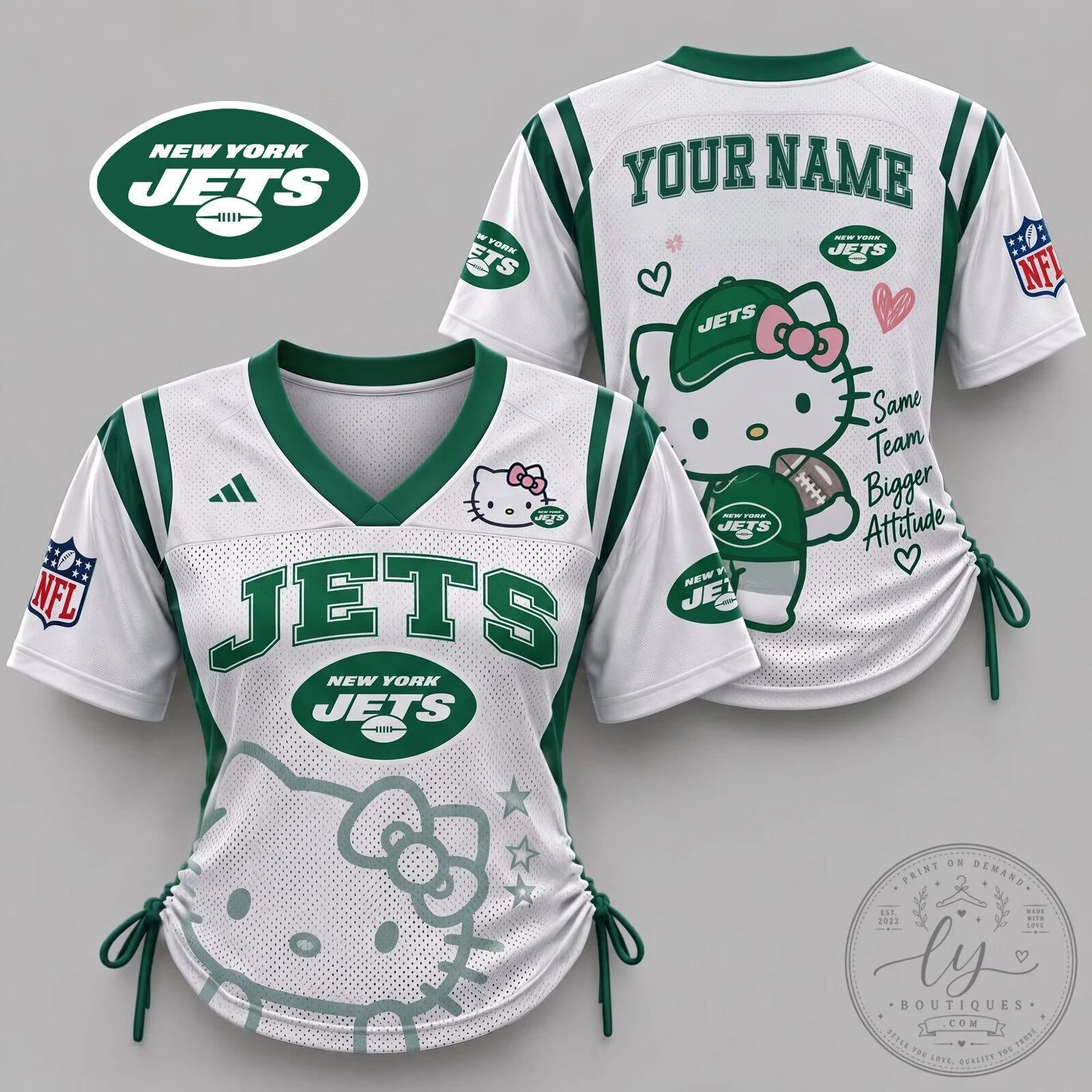 New York Jets Hello Kitty Football Jersey Custom Name 28 New York Jets Hello Kitty Football Jersey Custom Name