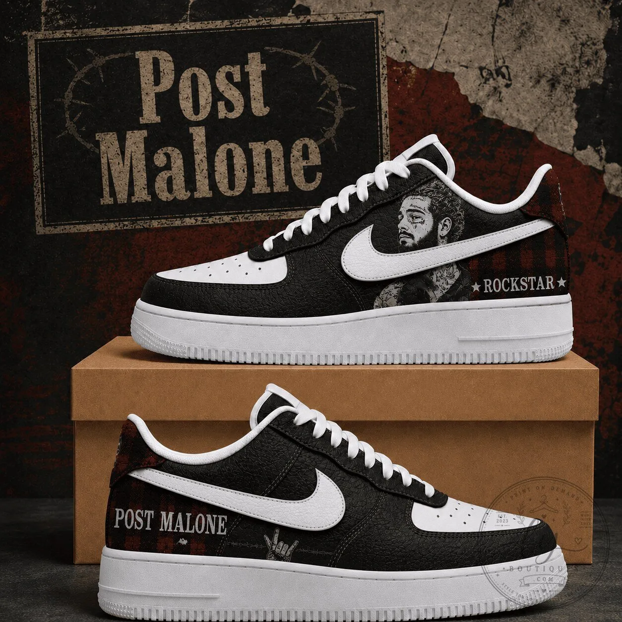 Post Malone Rockstar Portrait Custom Sneakers 1 Post Malone Rockstar Portrait Custom Sneakers