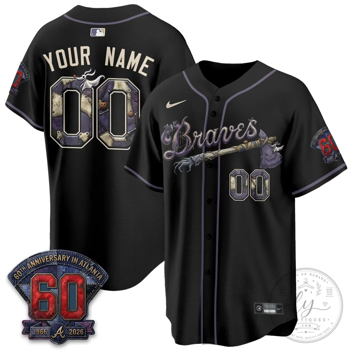 Atlanta Braves Nightmare Before Christmas 60th Anniversary Baseball Jersey