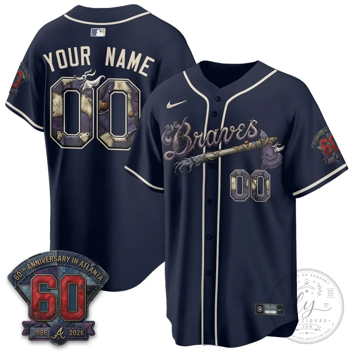 Atlanta Braves Nightmare Before Christmas 60th Anniversary Baseball Jersey 11 Atlanta Braves Nightmare Before Christmas 60th Anniversary Baseball Jersey