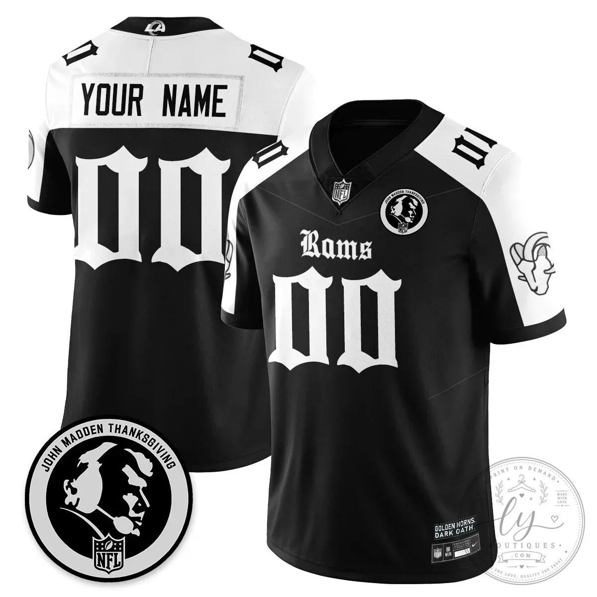 John Madden Thanksgiving Los Angeles Rams Black Football Jersey 27 John Madden Thanksgiving Los Angeles Rams Black Football Jersey